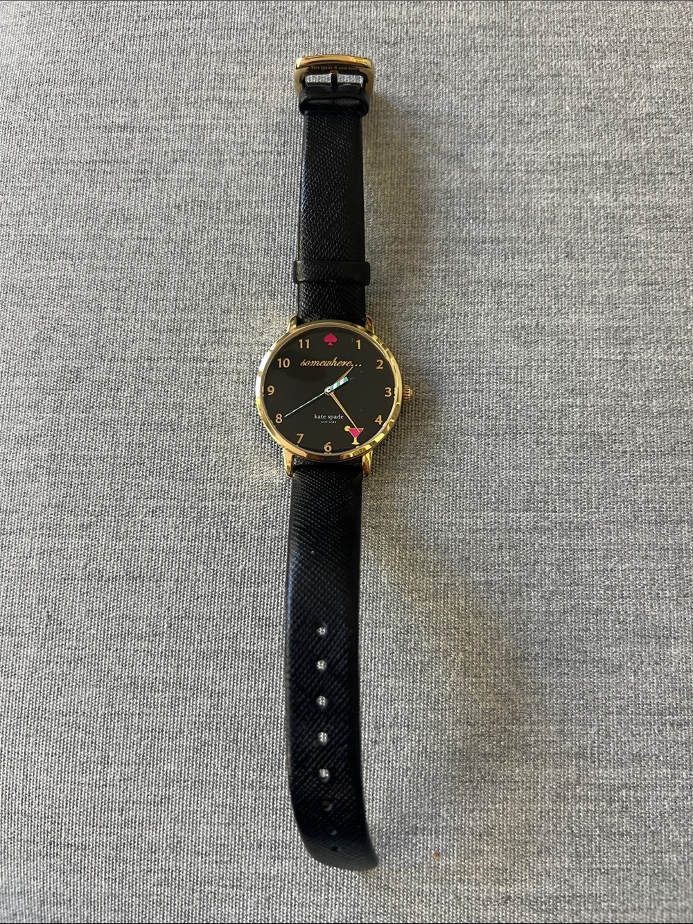 kate spade Black and Gold Round Dial Leather Strap Watch